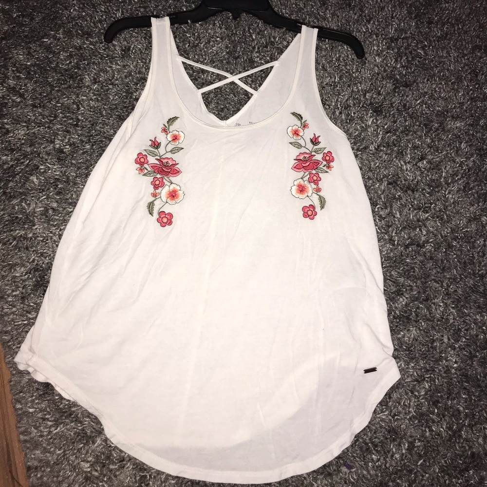Hollister white tank top w/ flower embroidery